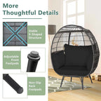 Oversized Wicker Egg Chair With 4 Cushions, 43 x 32.5 x 57 in