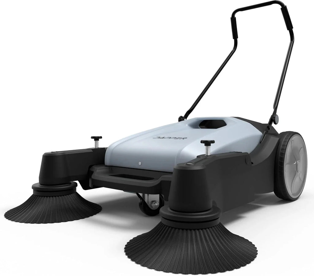 Walk-Behind Hand Push Floor Sweeper, 5.25 Gallon Capacity, 25.5 in Sweeping Width - Grey