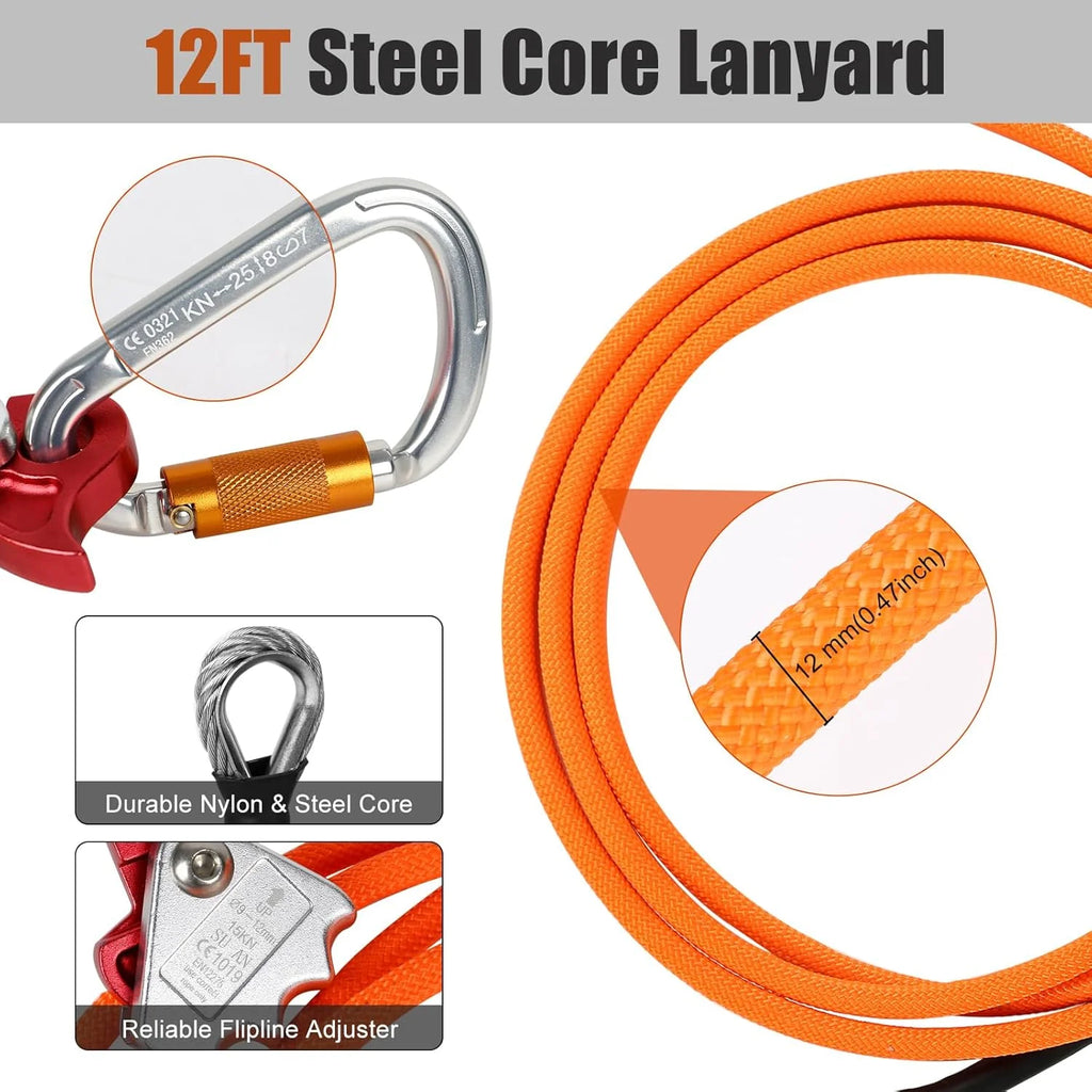 Tree Climbing Spikes Set With Safety Seat And 10FT Steel Wire Core Flip Line Kit