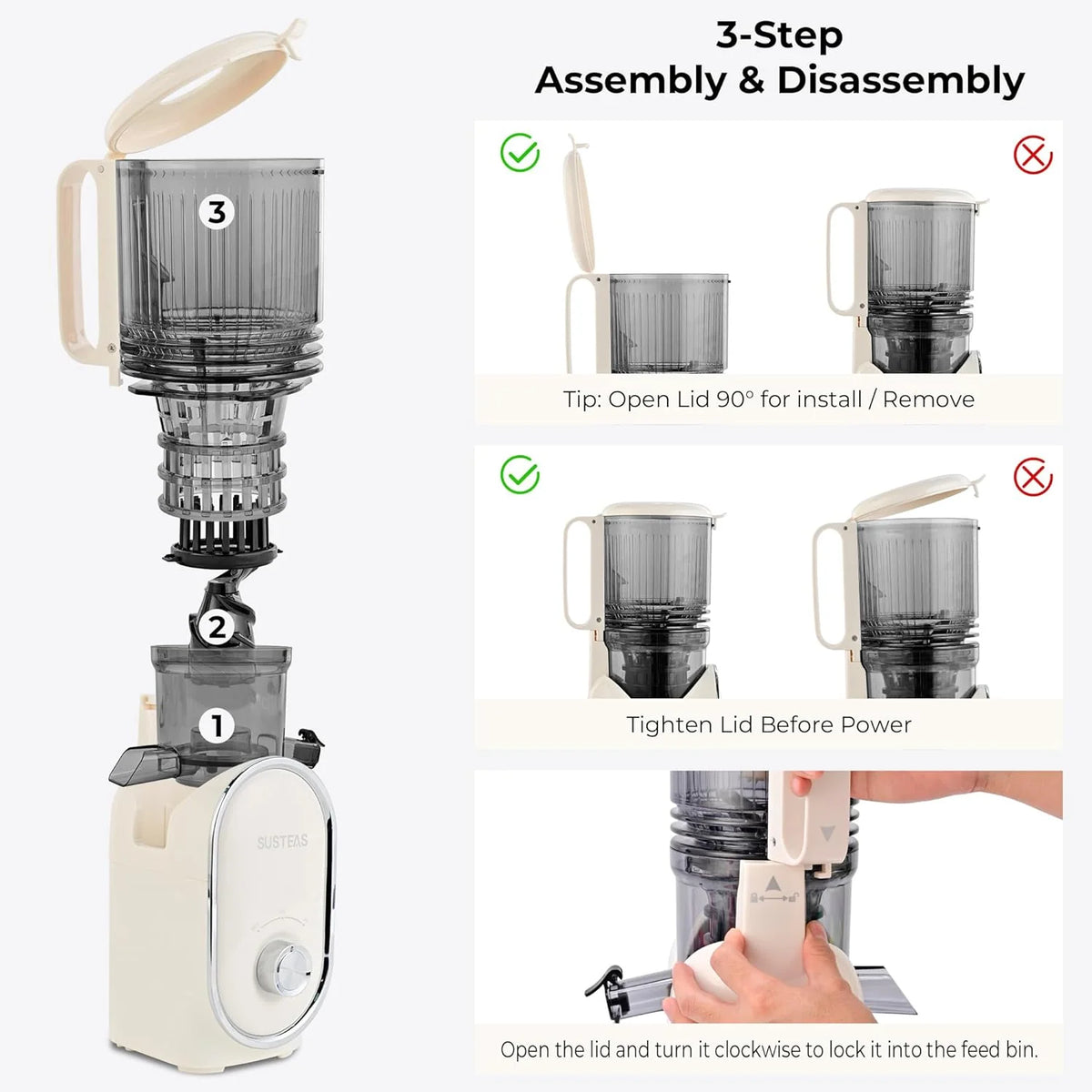 Cold Press Juicer, 5.3-Inch Feed Opening, 300 Watts, White