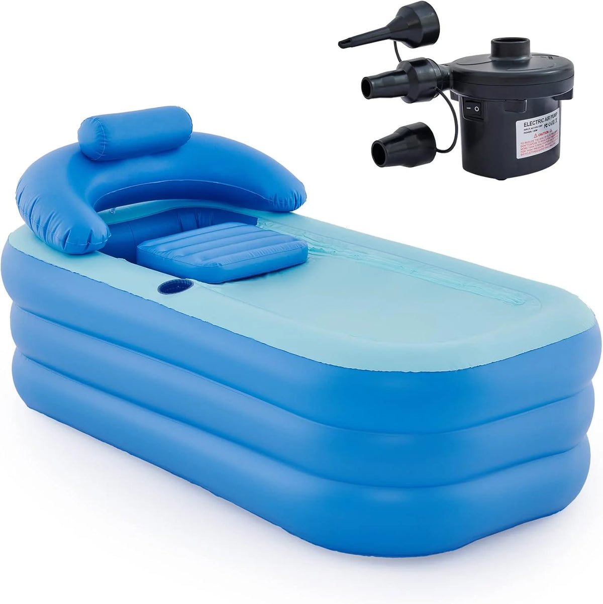 Inflatable Adult Bath Tub, Freestanding, Blue, 63in L x 33in W x 29in H, High-Density PVC