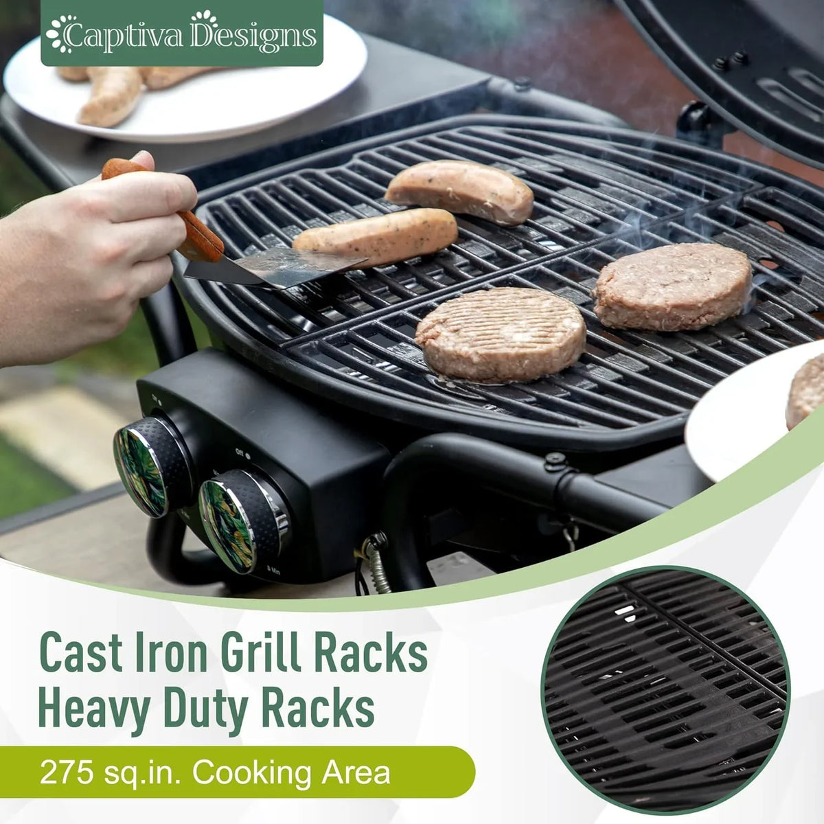 Captiva Designs 4-Burner Propane Gas Grill With Side Burner, 42,000 BTU, Silver - GR001