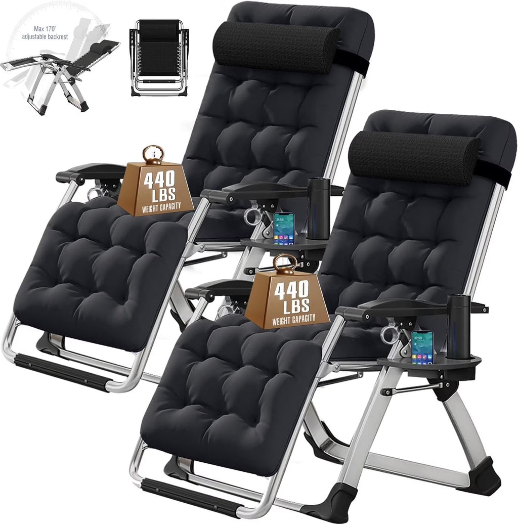 NAIZEA Zero Gravity Lawn Recliner Chairs, 2 Pack, Black