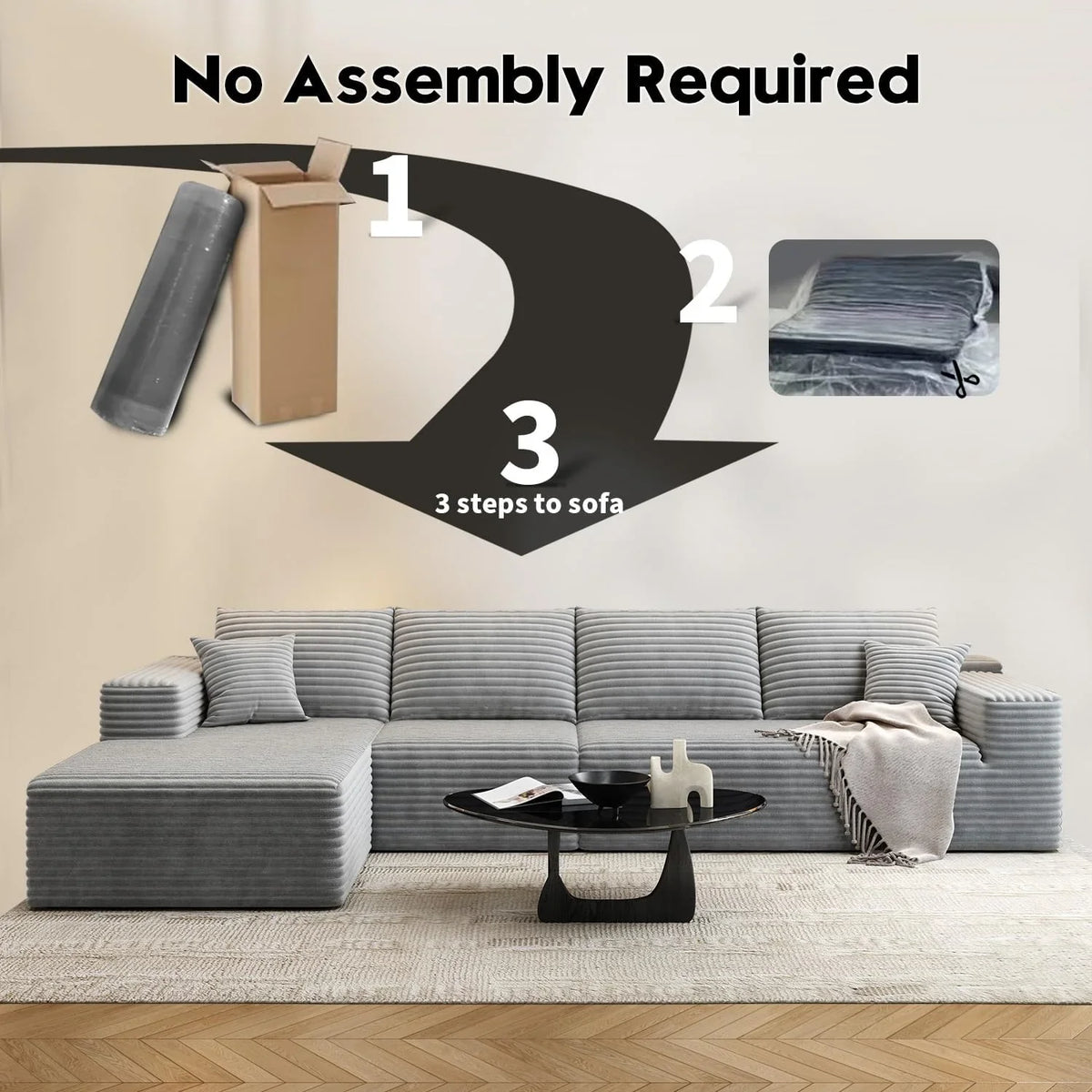 Settab Modular Sectional Sofa, 2 Seater Left-Facing Chaise, Black, 68.9 inch D x 107.5 inch W x 36.3 inch H