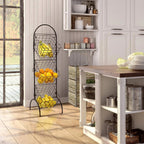 3-Tier Wall-Mounted Steel Storage Rack With Removable Baskets - Black