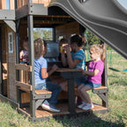 Backyard Discovery Canyon Creek Cedar Wood Swing Set With 8-Foot Wave Slide, Clubhouse And Play Kitchen