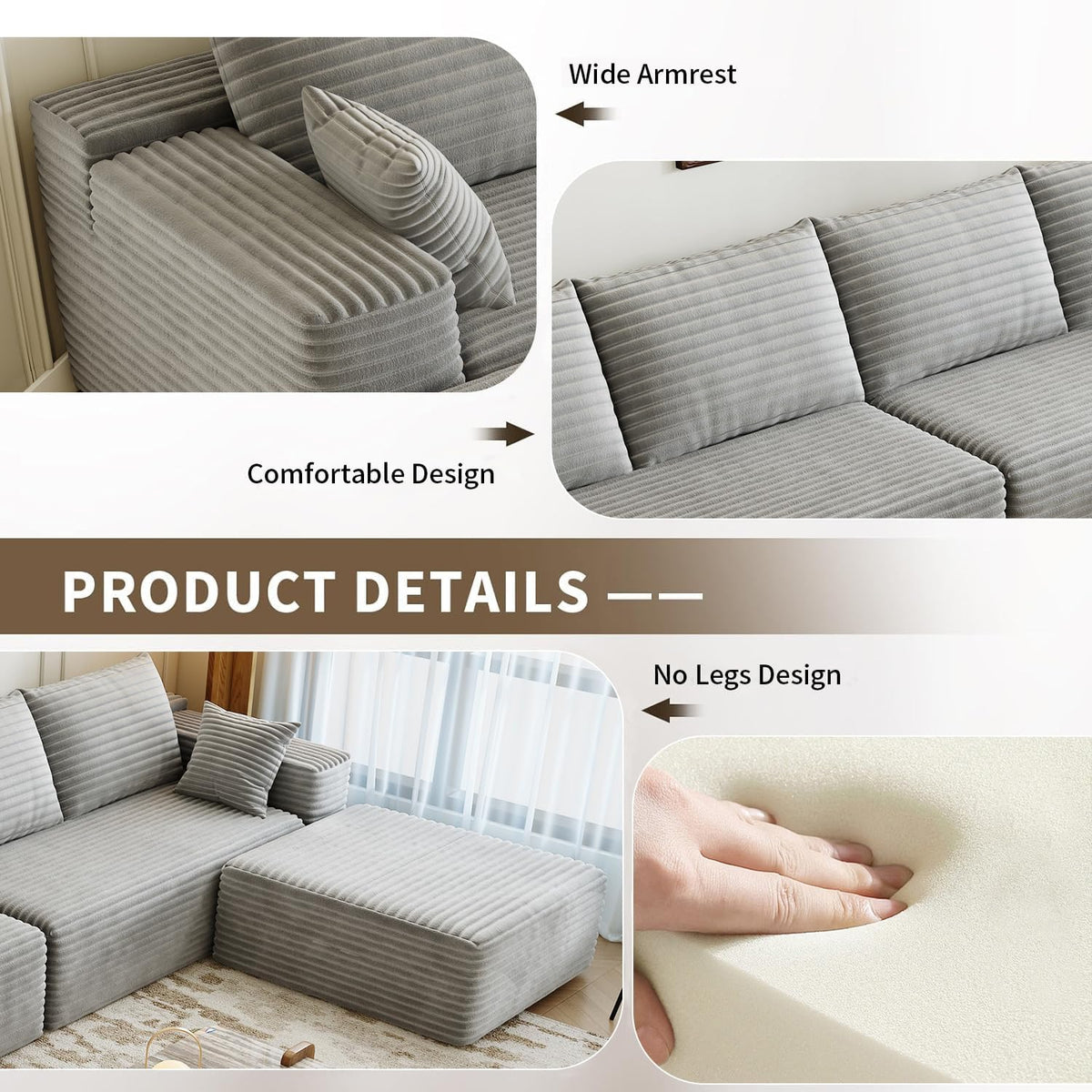 Settab Modular Sectional Sofa, 2 Seater Left-Facing Chaise, Black, 68.9 inch D x 107.5 inch W x 36.3 inch H