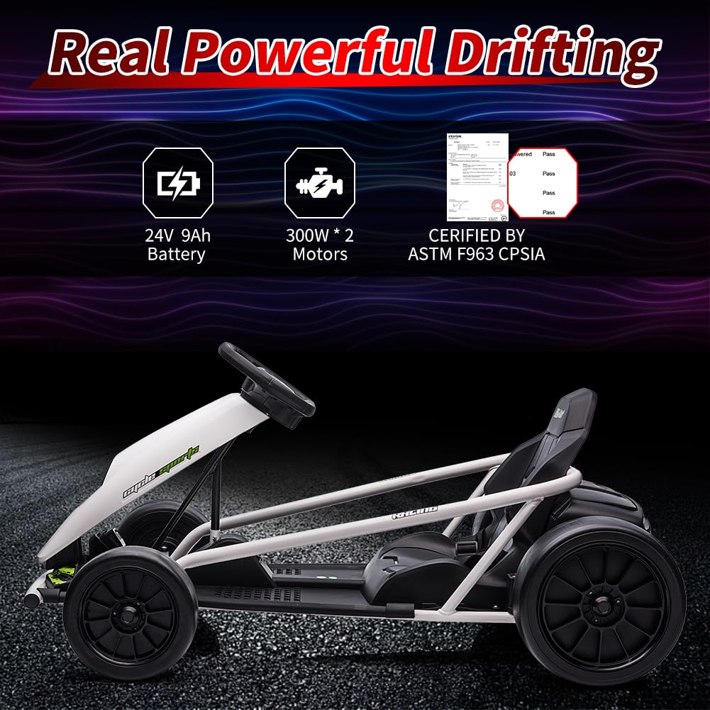 Electric Go-Kart For Kids Ages 8-12, 24V 9Ah Battery, Dual 300W Motors