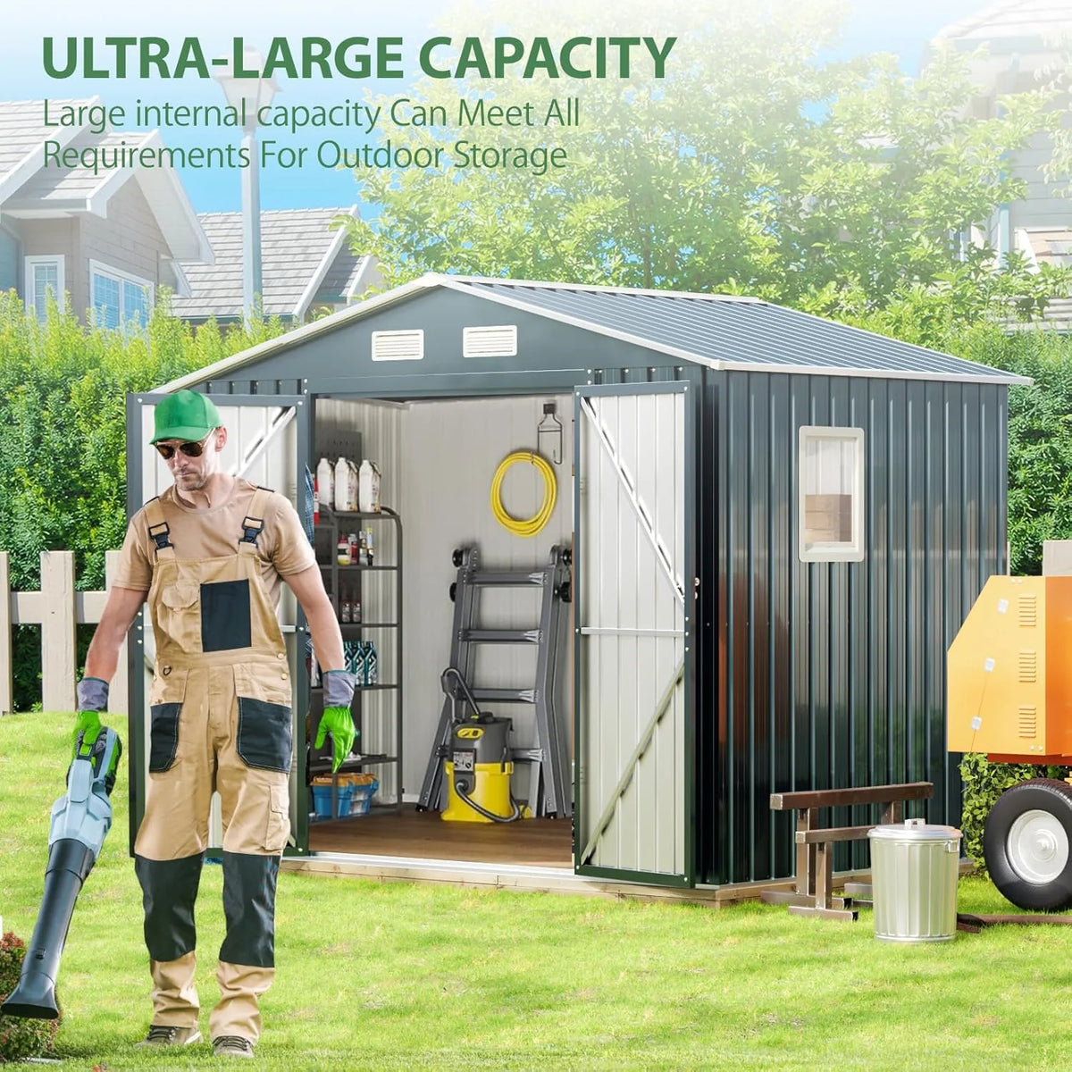 Outdoor Steel Storage Shed 8x6FT With Clear Window And Lockable Doors - Night Blue