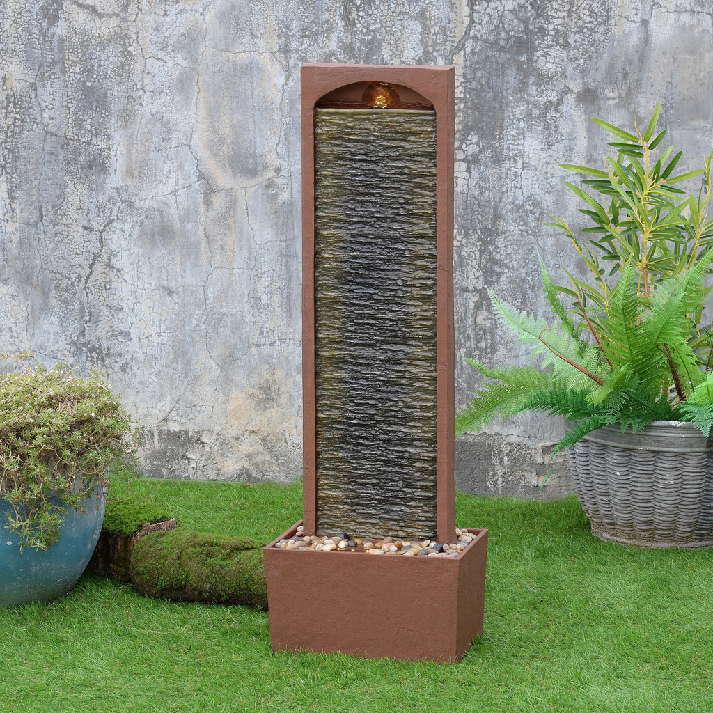 Teamson Home Faux Slate Outdoor LED Waterfall Fountain, 38.5 in, Red Rock