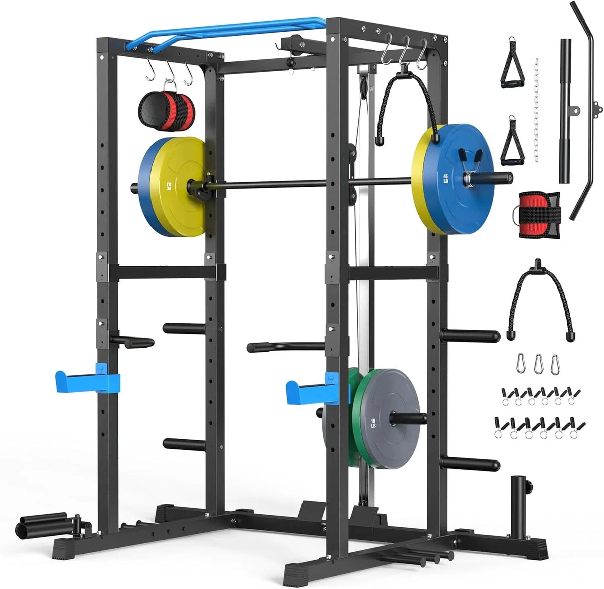Sportsroyals Power Cage With Adjustable Cable Crossover System, 1600 lbs, Red, 61.6 x 56.0 x 82.6 in - Power Cage