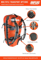 UNPLUG Waterproof Duffel Backpack, 65L, Adventure Orange - 100000