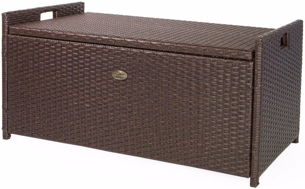 Barton Rattan Style Outdoor Storage Bench, 60-Gallon, Brown - With Seat Cushion