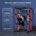 Sportsroyals Power Cage With Adjustable Cable Crossover System, 1600 lbs, Red, 61.6 x 56.0 x 82.6 in - Power Cage