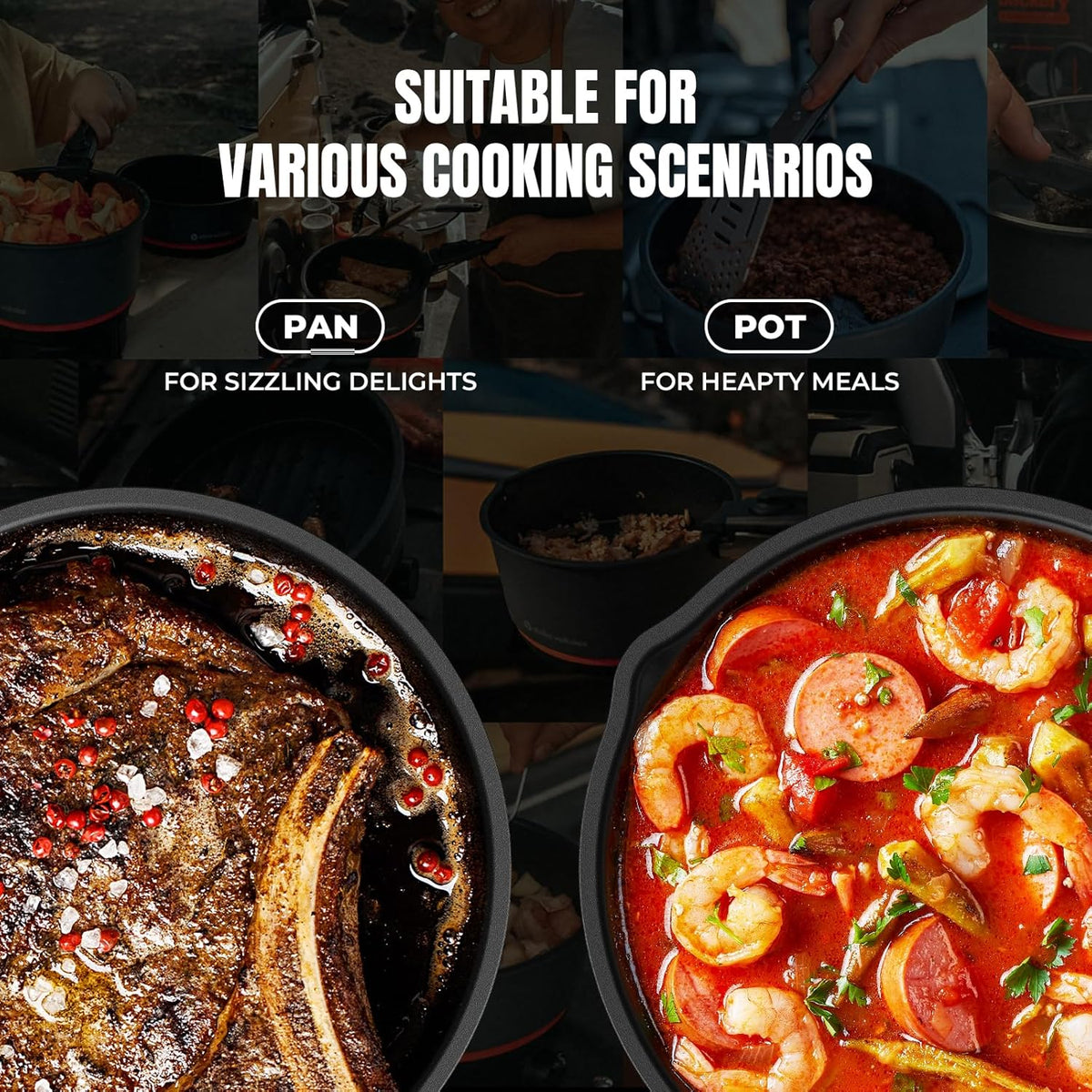 Electric Camping Stove With Cookware, 200-1000 Watt, 120 Volt - Nomad Cooking System