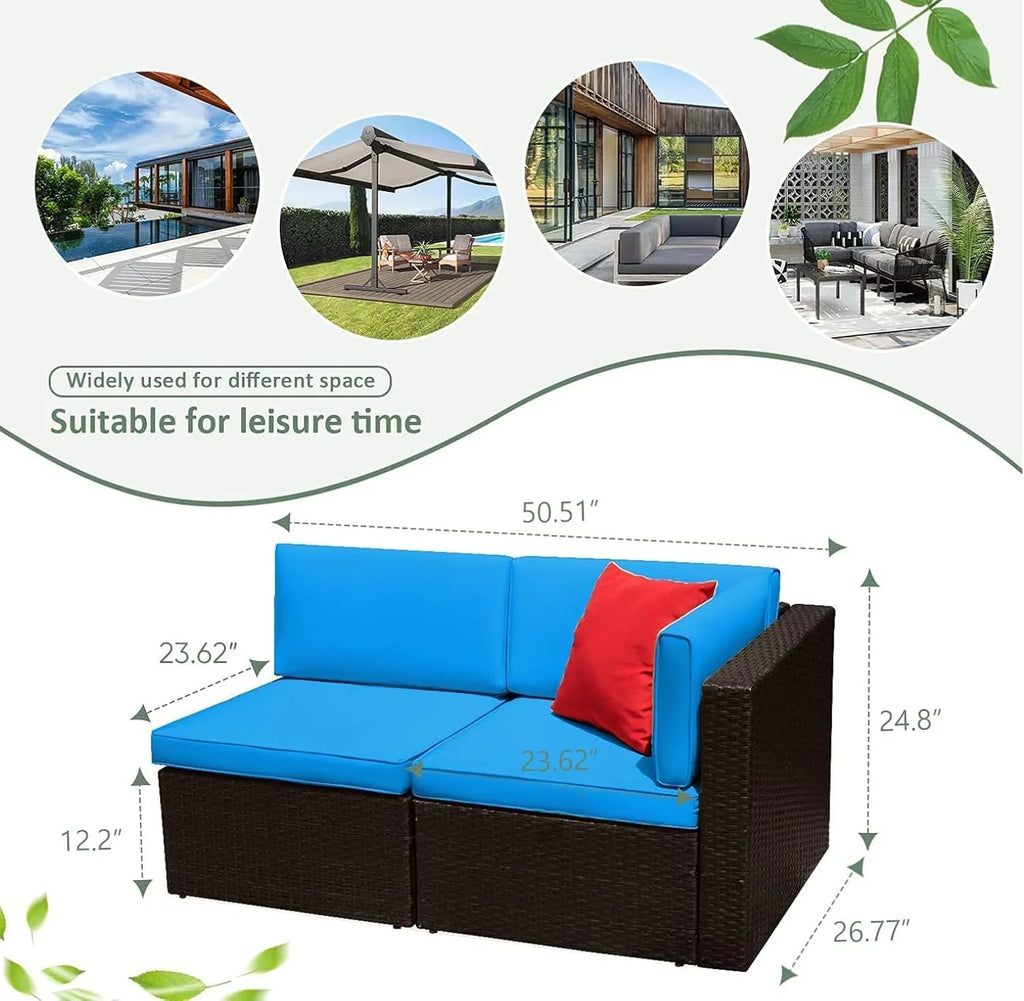 Devoko 5-Piece Outdoor Sectional Patio Sofa Set With Cushions And Glass Table - Beige