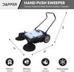 Walk-Behind Hand Push Floor Sweeper, 5.25 Gallon Capacity, 25.5 in Sweeping Width - Grey