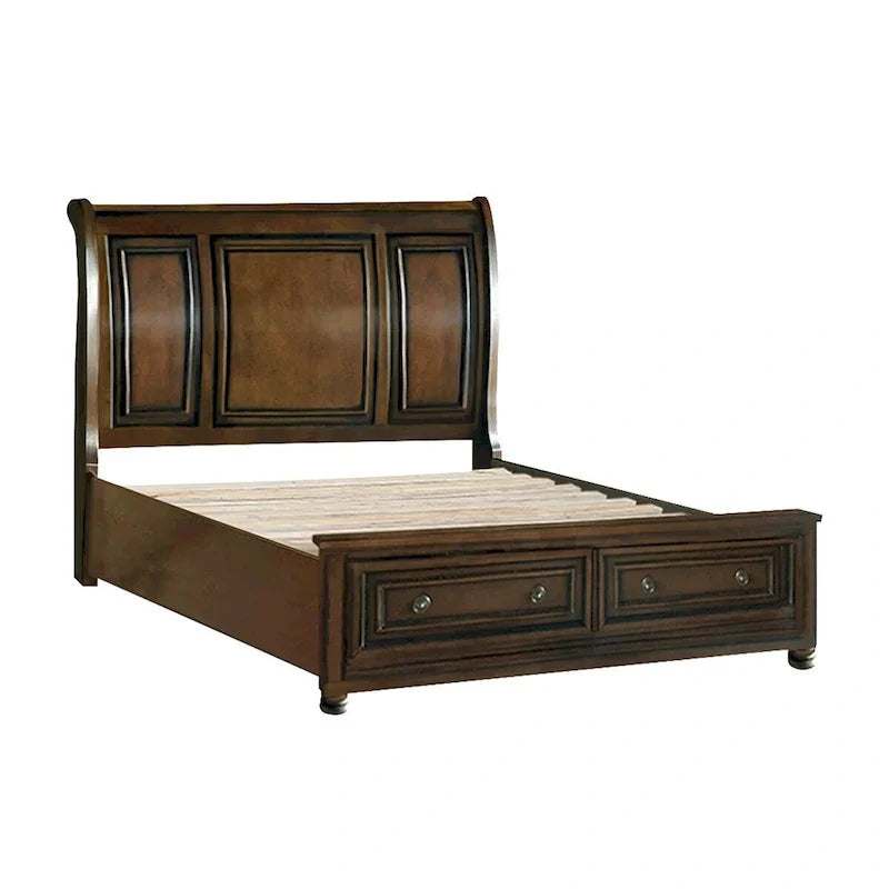 5-Piece Classic Brown Cherry Platform Storage Bedroom Set