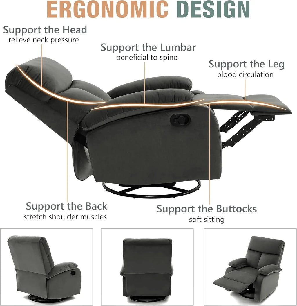 Swivel Rocker Recliner Chair For Compact Spaces - 32in D x 30.2in W x 38.9in H