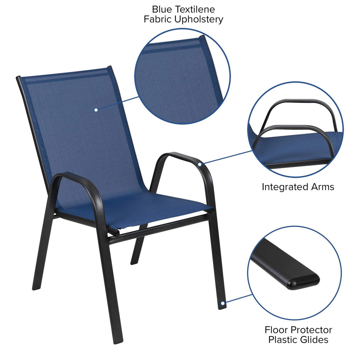 Emma + Oliver Outdoor Stack Chairs, Gray, 4 Pack, 21.25in W x 29in D x 36in H