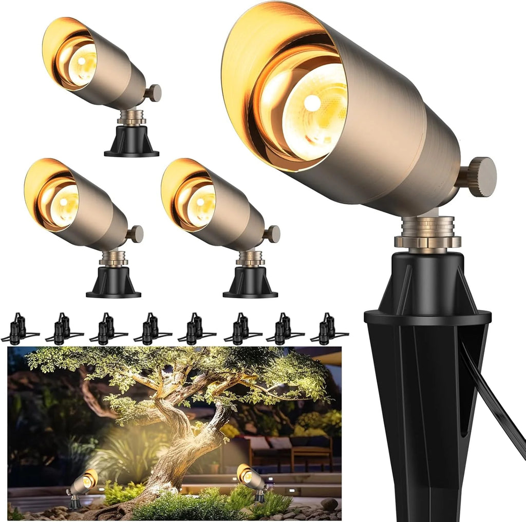 Solid Brass Outdoor Spotlight Fixtures, 12V Bronze, 12 Pack, Bulbs Not Included