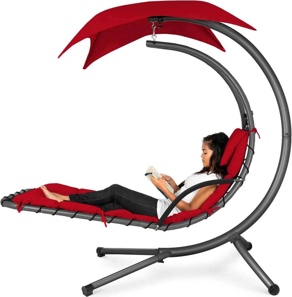 Best Choice Products Outdoor Hanging Steel Chaise Lounge Chair With Canopy, Charcoal Gray - SKY5871