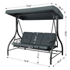 Arlopu 3-Person Outdoor Convertible Porch Swing Glider With Canopy