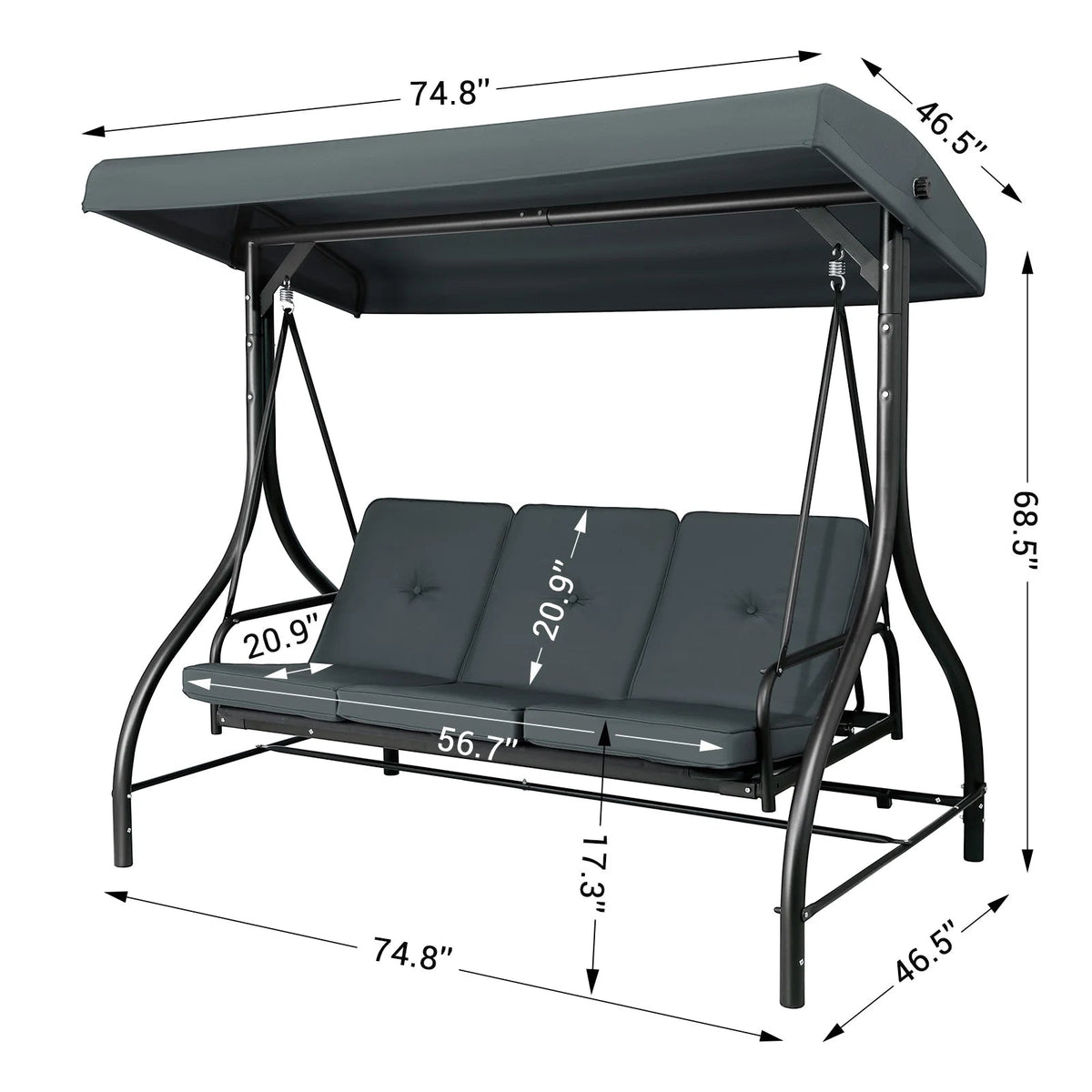 Arlopu 3-Person Outdoor Convertible Porch Swing Glider With Canopy