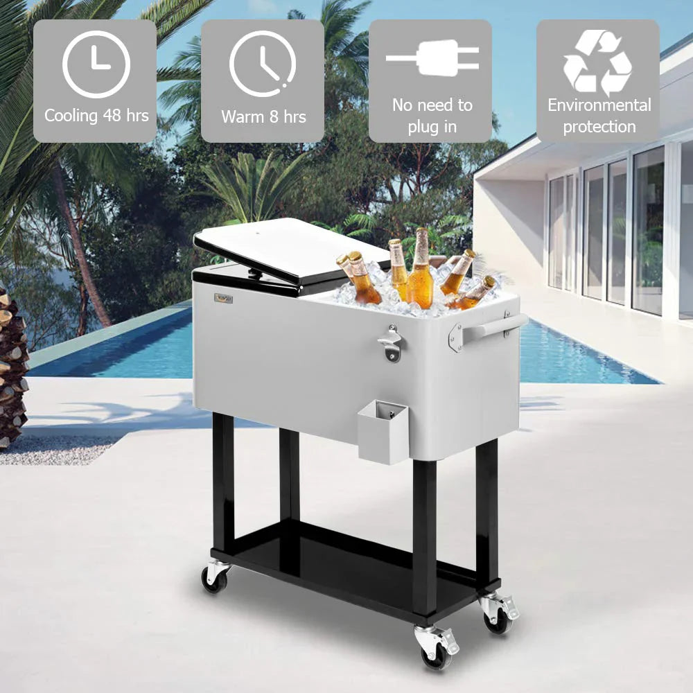 80 Quart Rolling Ice Chest With Shelf - Grey