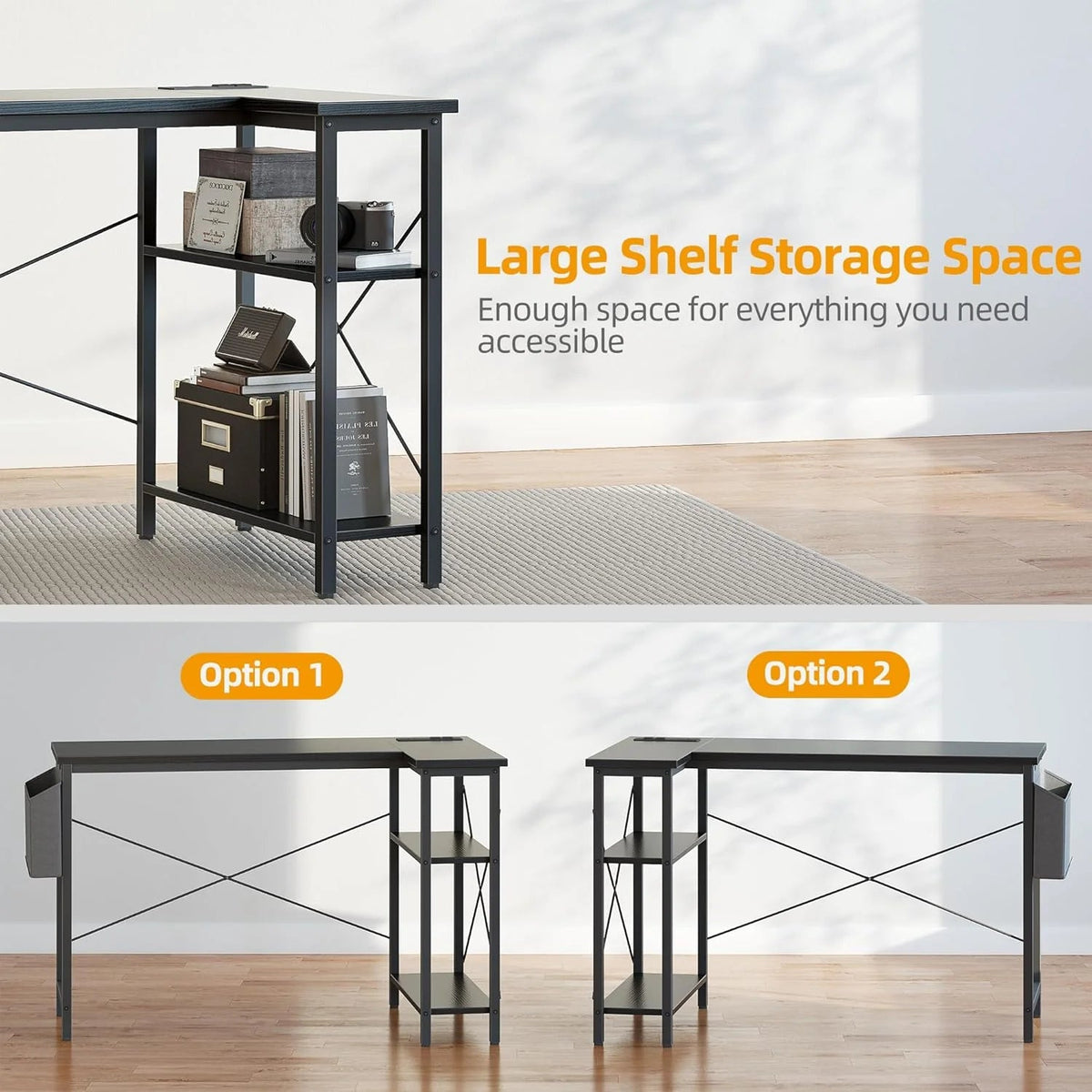 40 Inch L-Shaped Computer Desk With Power Station And Storage Shelves