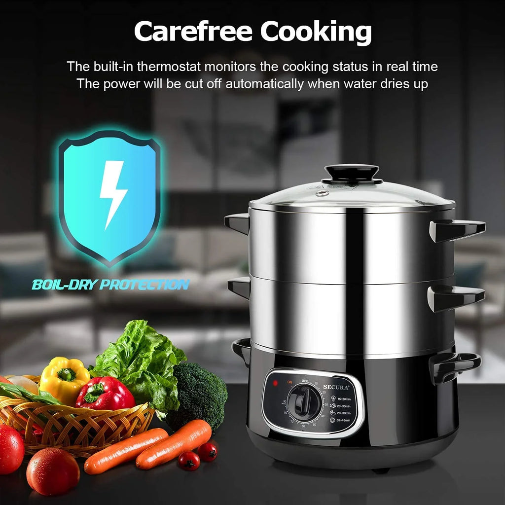 Electric Stainless Steel Food Steamer, 8.5 Qt, 800W