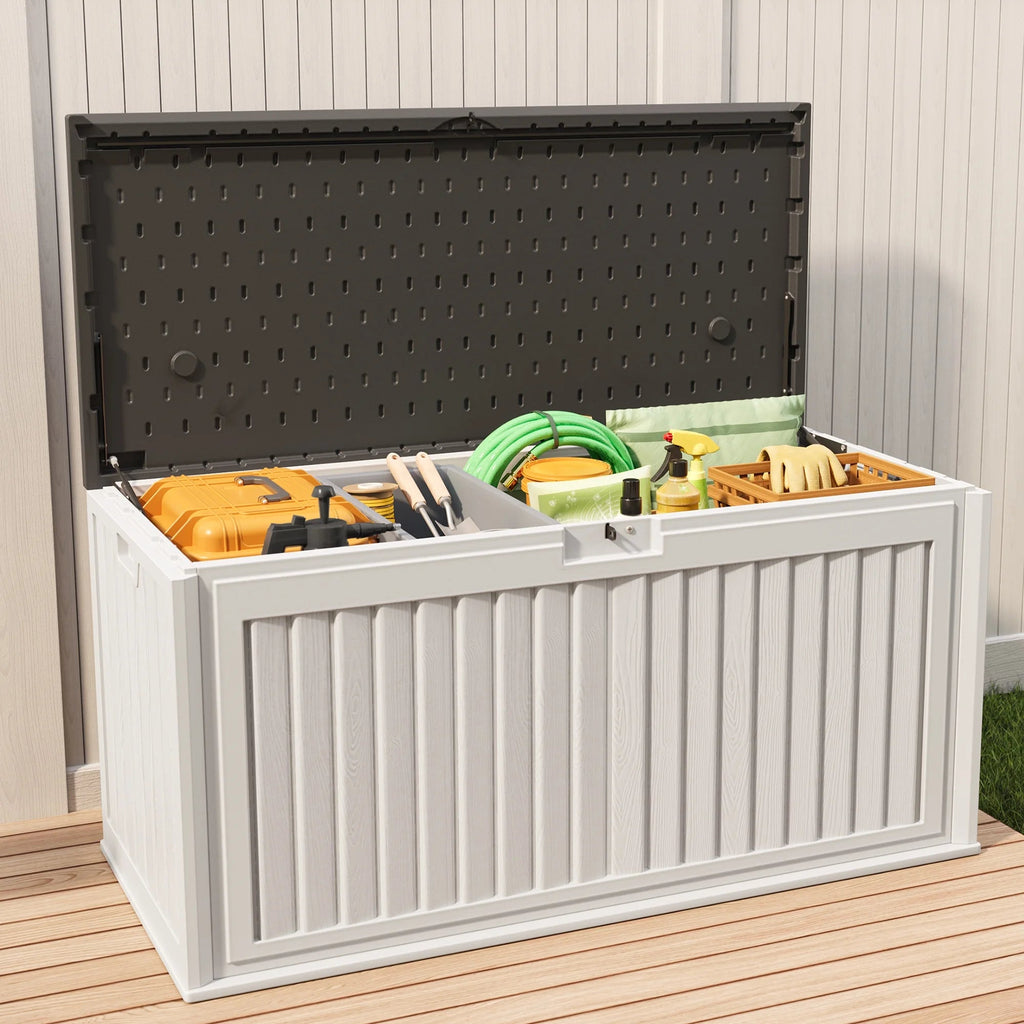 Asofer Resin Deck Box, 100 Gallon, Beige/Brown, 50.4in L x 24.8in W x 25.2in H
