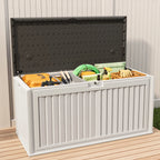 Asofer Resin Deck Box, 100 Gallon, Beige/Brown, 50.4in L x 24.8in W x 25.2in H