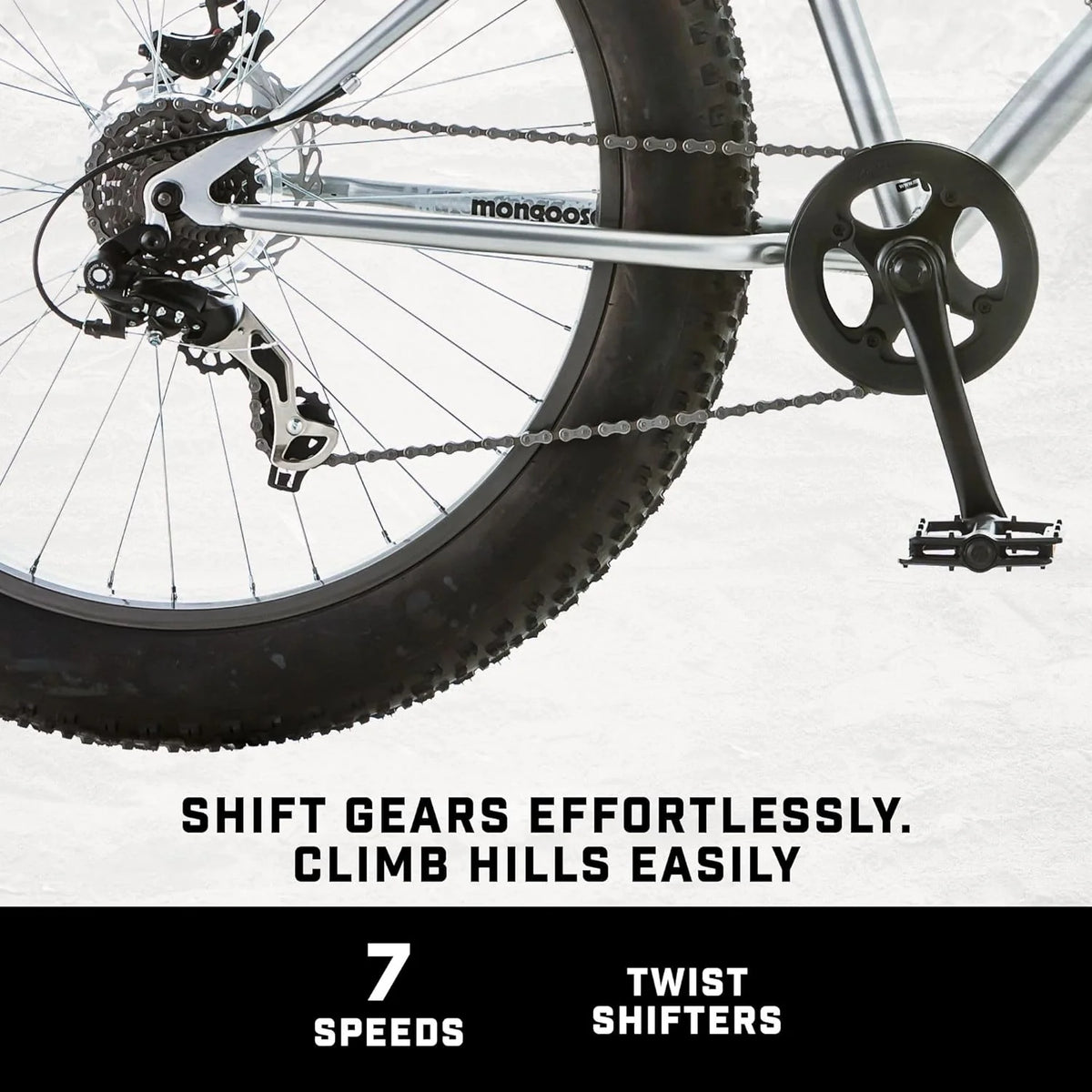 Mongoose Malus Adult Fat Tire Mountain Bike, 26-Inch Wheels, 4-Inch Tires, 7-Speed - R5714C