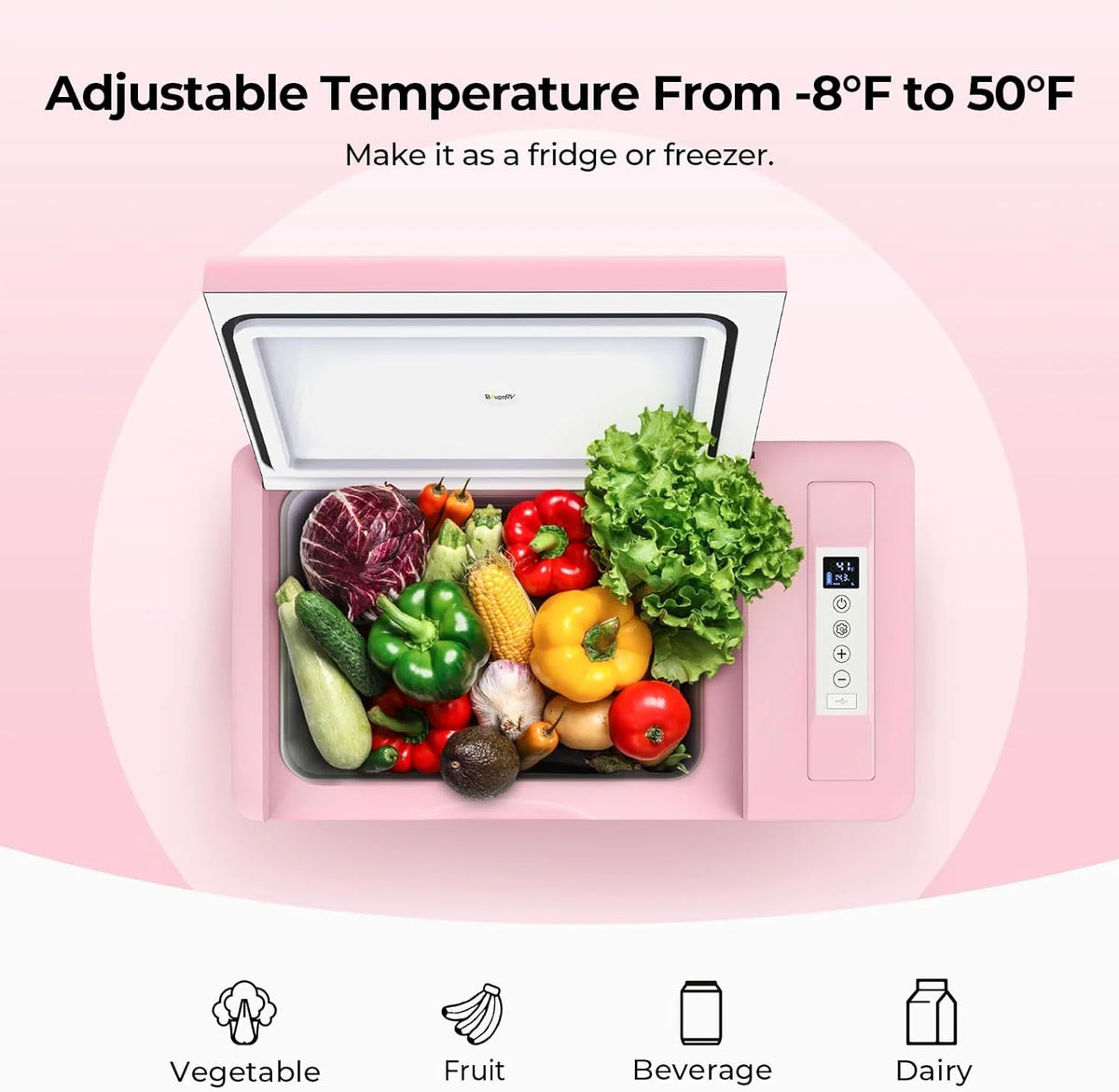 BougeRV 23 Quart Portable Car Refrigerator Freezer, Grey, 12/24V DC - CR22