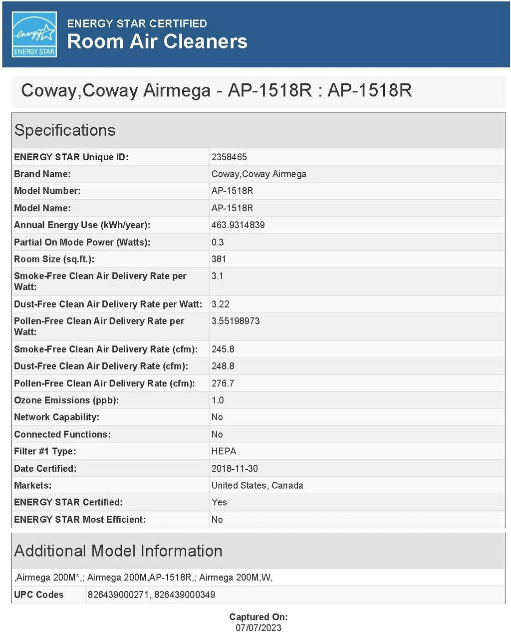 Coway Mighty True HEPA Air Purifier, White - AP-1512HH