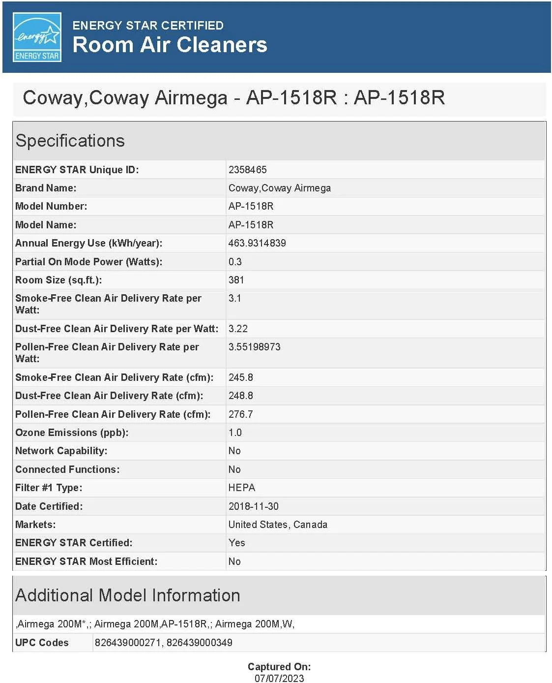 Coway Mighty True HEPA Air Purifier, White - AP-1512HH