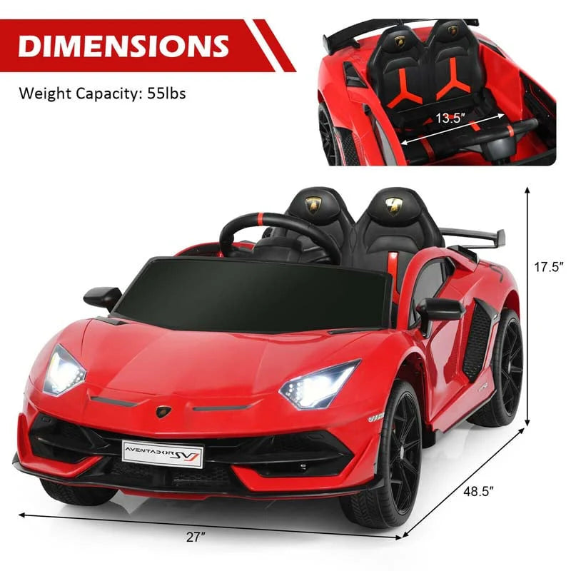 Licensed Lamborghini SVJ Kids Ride-On Car, 12V Battery Powered - Red, White, Black, Green Or Pink