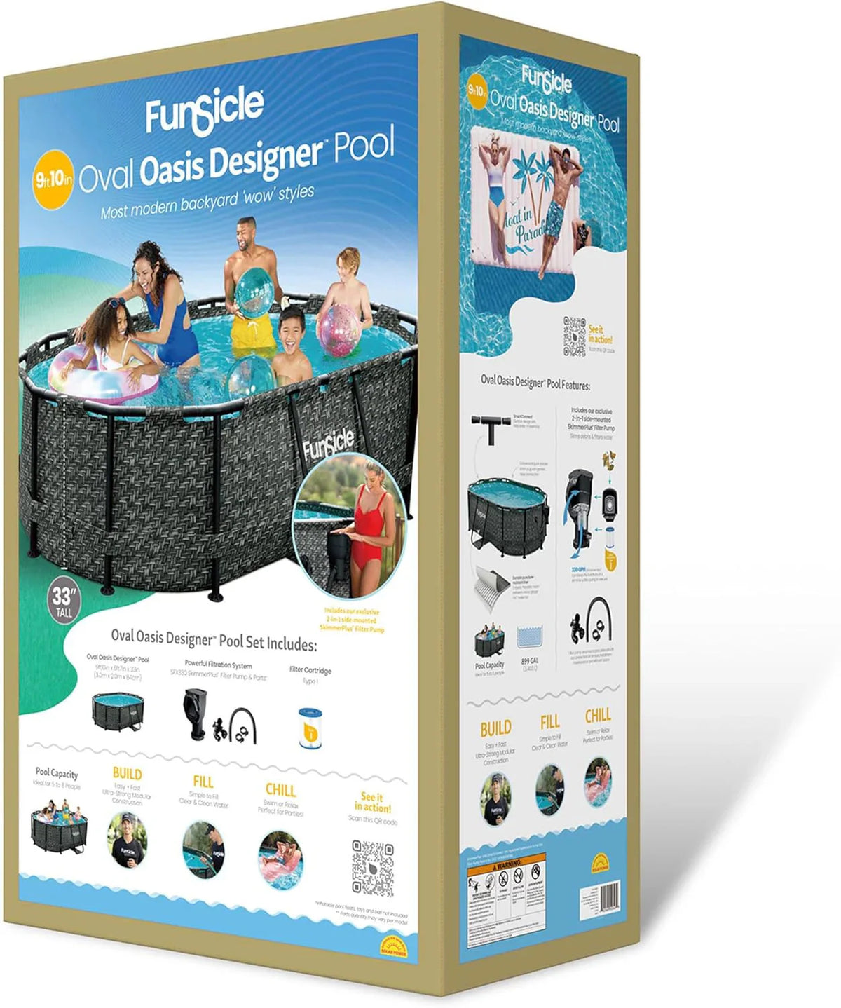 Funsicle Oasis Designer Oval Above-Ground Pool Set, 167 x 98 x 39.5 Inches - Dark Herringbone Gray