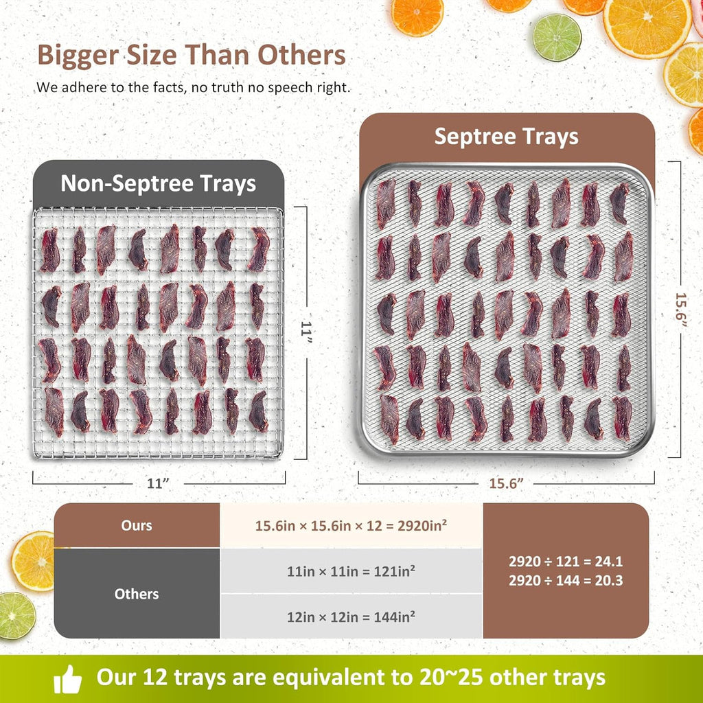 12-Tray 1200W Stainless Steel Food Dehydrator - Silver