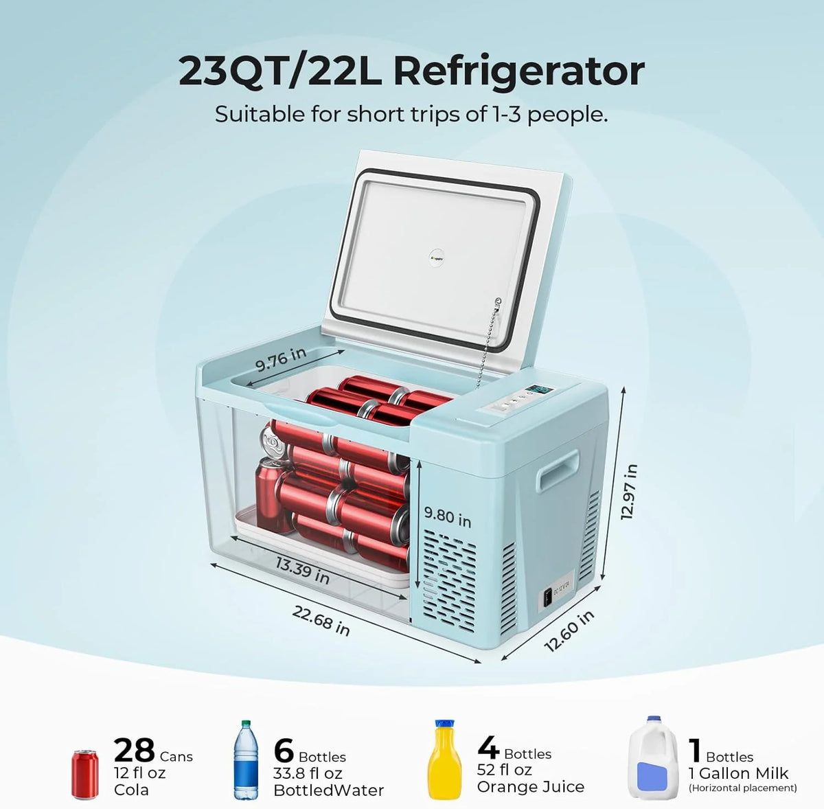 BougeRV 23 Quart Portable Car Refrigerator Freezer, Grey, 12/24V DC - CR22