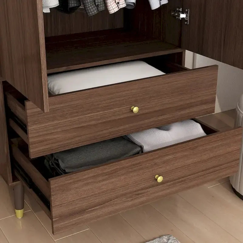 2-Door Wardrobe Closet Armoire With 2 Drawers And Clothes Rail - 70.9H x 31.5W x 19.1D