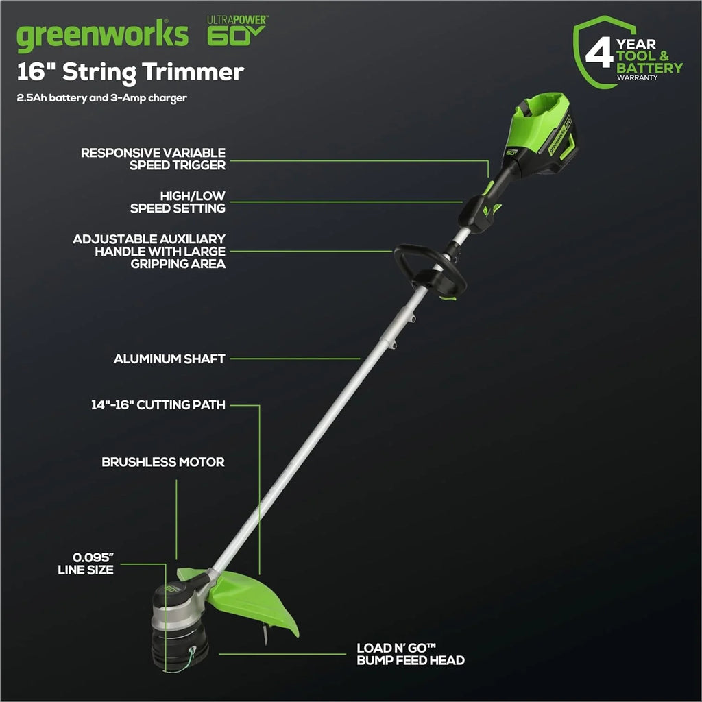 Cordless String Trimmer And Leaf Blower Combo Kit, 60V 13 Inches, 4.0 Ah Battery And Charger Included