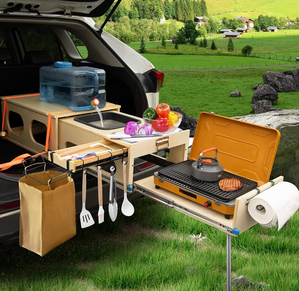 Ultimate Land Kitchen Camping Kitchen Kit With Folding Sink And 2 Ratchet Straps - Right Side (Passenger Side)