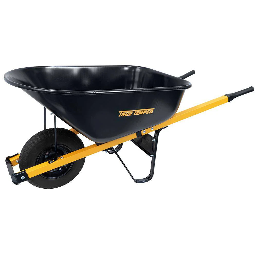 True Temper Steel Wheelbarrow 6 cu. ft. With Never Flat Tire And Steel Handles - R6STFFEC