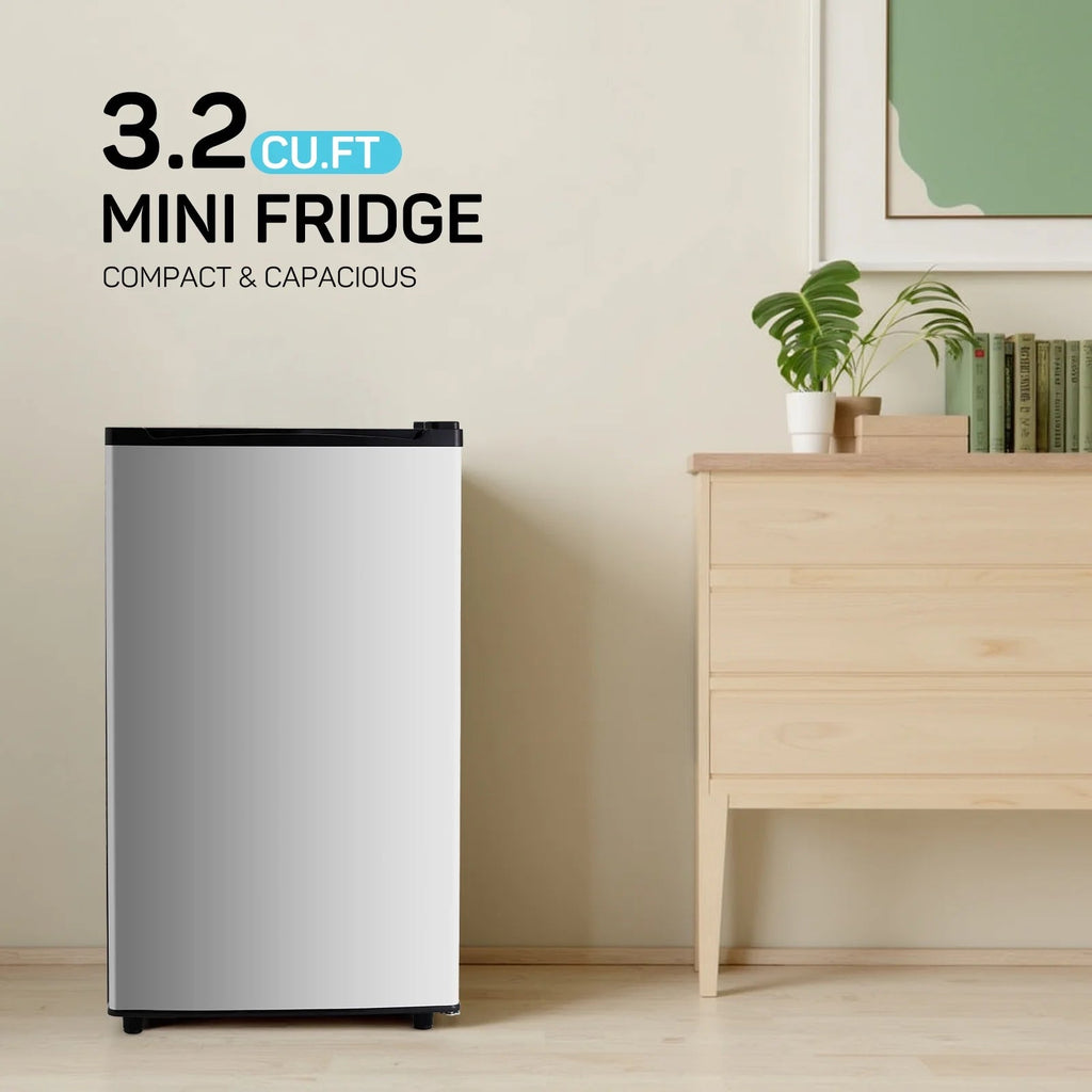 TINKLE WELL Mini Fridge With Freezer, 3.2 Cu Ft, Single Door, Silver