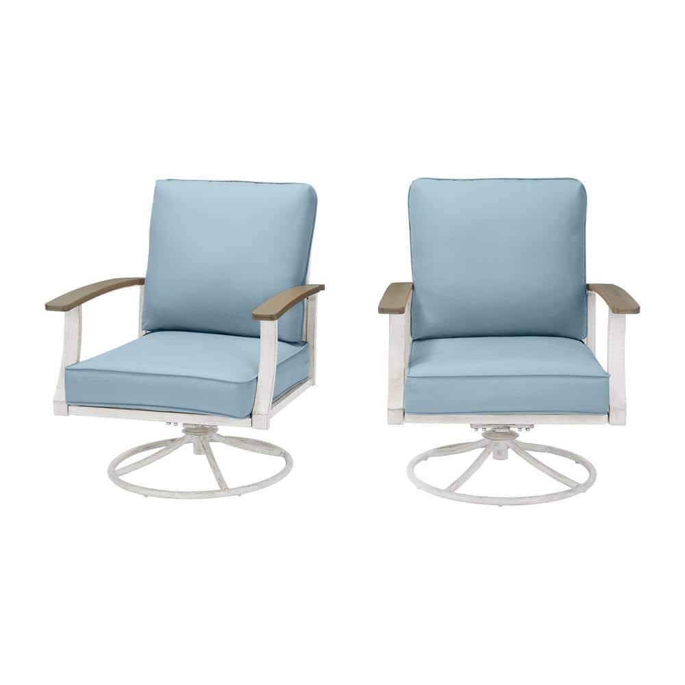 Hampton Bay Marina Point White Steel Outdoor Patio Swivel Lounge Chair With Surf Blue Cushions, 2-Pack - GC-41019-SSP