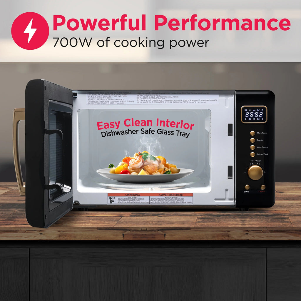 Frigidaire Retro Countertop Microwave Oven, 0.7 Cu. Ft., 700 Watts, Black And Gold