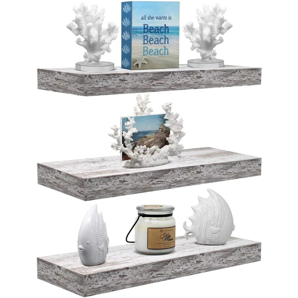 Rustic Finish Floating Wall Shelves, 3-Pack, 16.25in x 5.50in x 1.5in