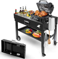 Foldable Outdoor Grill Cart Table, 31in x 17in, Black Carbon Steel